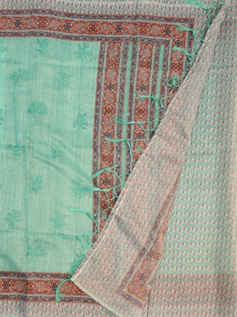 

Pothys Green & Brown Pure Cotton Embroidered Chanderi Saree