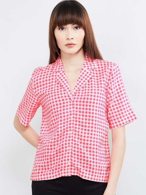 

max Women Pink & White Regular Fit Checked Casual Shirt
