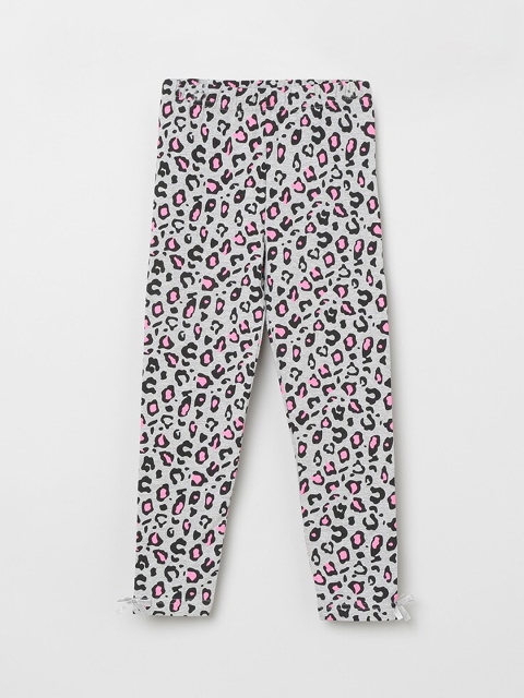 

max Girls Grey & Black Animal Printed Ankle-Length Leggings, Multi