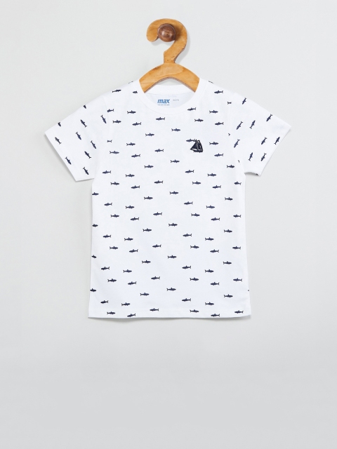 

max Boys White Printed Round Neck T-shirt