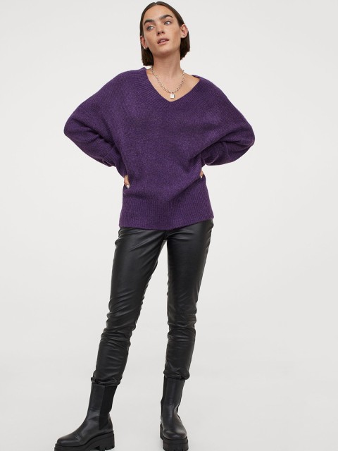 

H&M V-neck wool-blend jumper, Purple