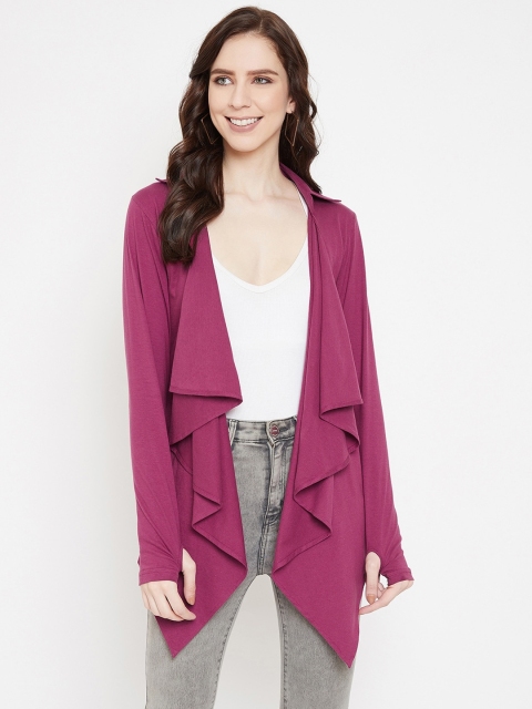 

Hypernation Women Purple Solid Open Front Shrug