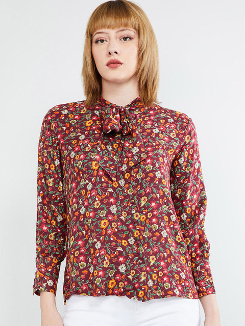

max Women Red Printed Shirt Style Top