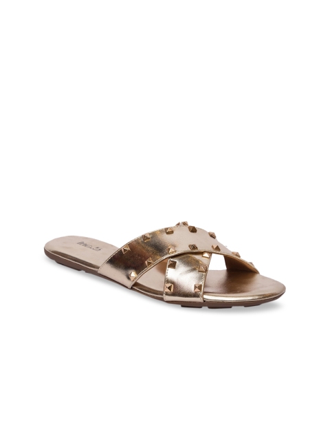 

Inc 5 Women Gold-Toned Solid Open Toe Flats