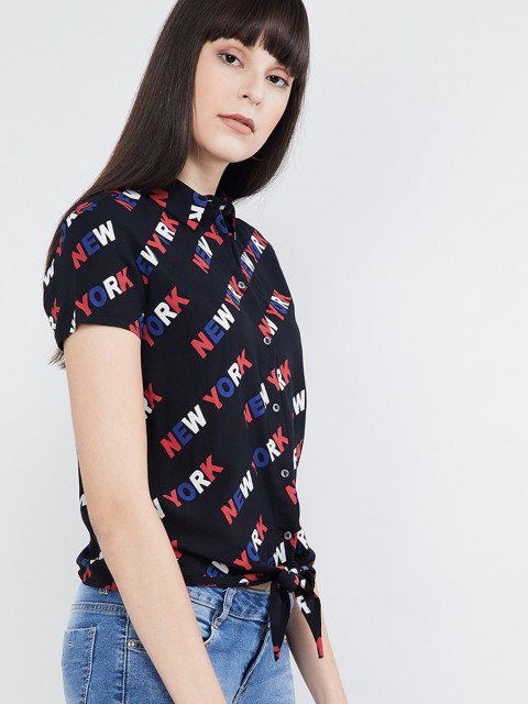 

max Women Black Regular Fit Printed Casual Shirt