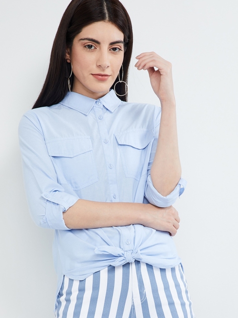 

max Women Blue Regular Fit Solid Casual Shirt