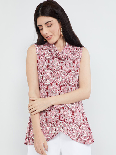 

max Women Red & White Printed High-Low Top