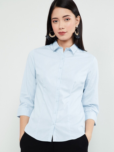 

max Women Blue Regular Fit Solid Casual Shirt