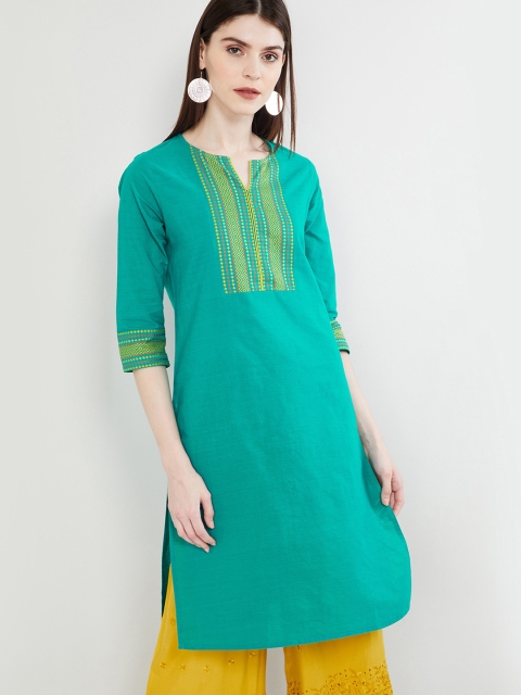 

max Women Green Yoke Design Straight Kurta