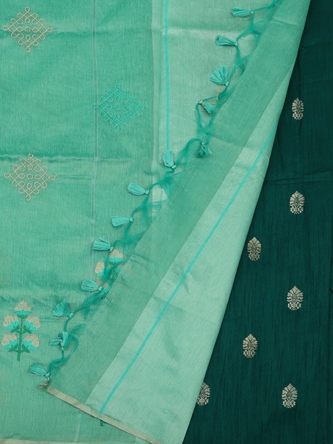 

Pothys Green Woven Design Linen Blend Saree
