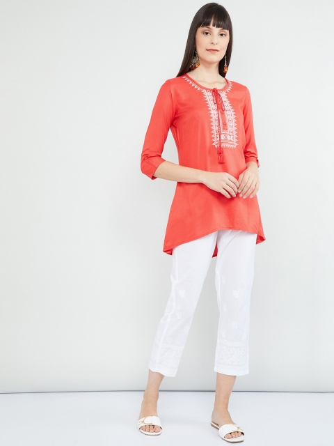 

max Orange Embroidered Yoke Tunic