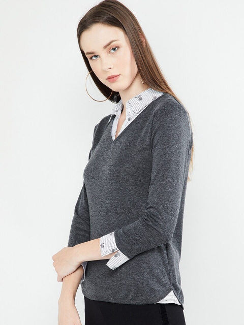

max Women Grey Melange Solid Top