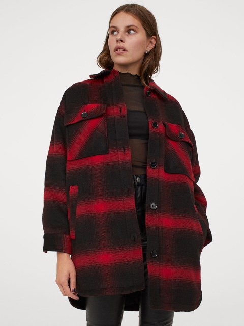 

H&M Women Red & Black Checked Shacket