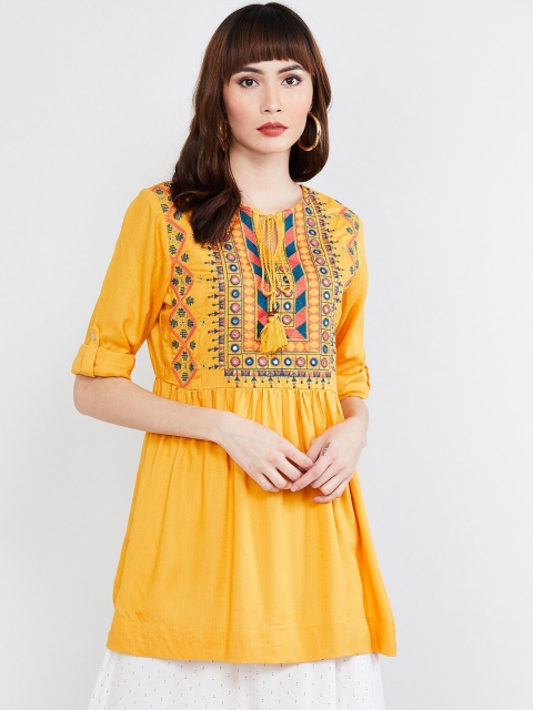 

MAX Embroidered Three-quarter Sleeves Tunic, Mustard