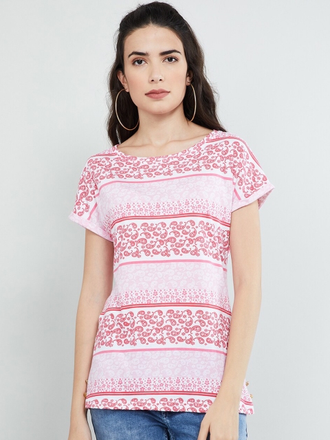max Women White & Pink Printed Top