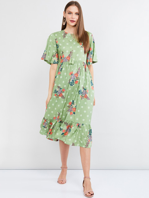 

max Women Green Printed A-Line Dress