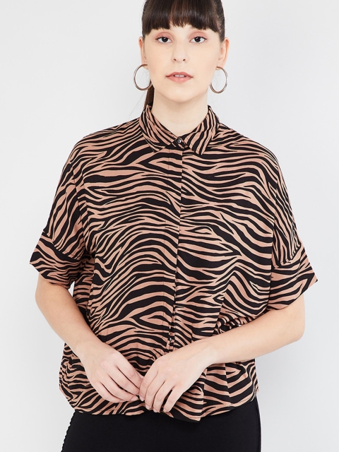 

max Women Brown & Black Regular Fit Printed Casual Shirt