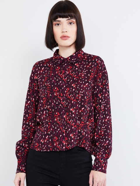 

max Women Burgundy & Black Animal Print Casual Shirt