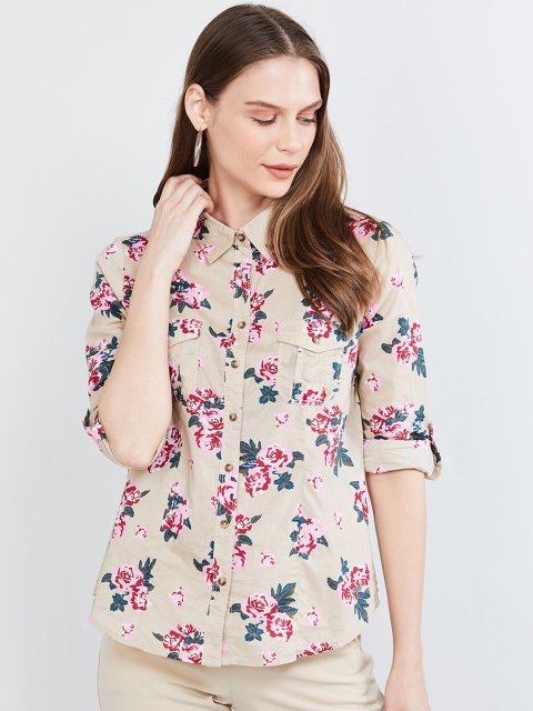 

max Women Beige Regular Fit Floral Printed Casual Shirt