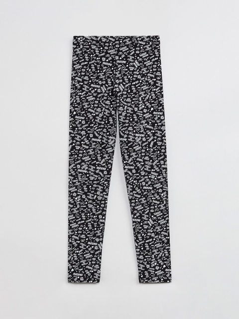 

max Girls Black & White Printed Ankle-Length Leggings
