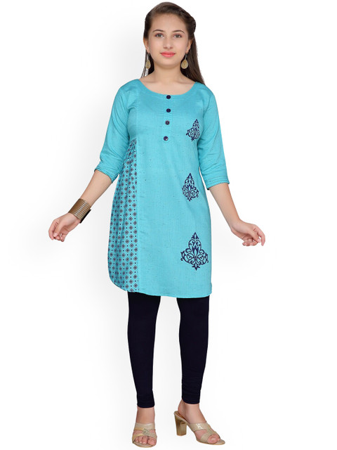 

Aarika Girls Turquoise Blue Printed Straight Kurta