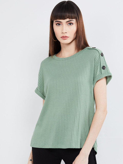 

max Women Green Striped Top
