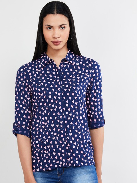 

max Women Blue Regular Fit Printed Casual Shirt