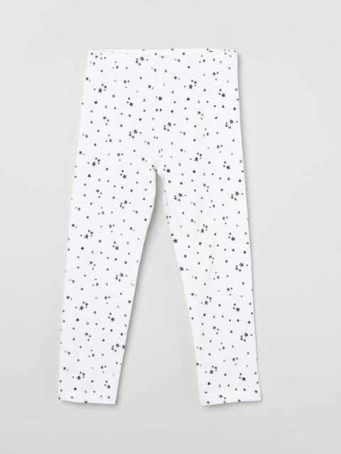 

max Girls White & Black Star Printed Ankle-Length Leggings