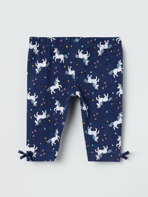 max Girls Navy Blue & White Printed Ankle-Length Leggings