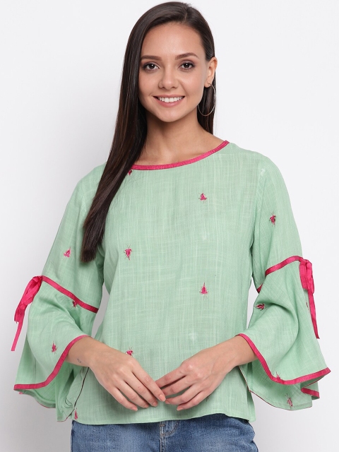 

Mayra Women Green Embroidered Top