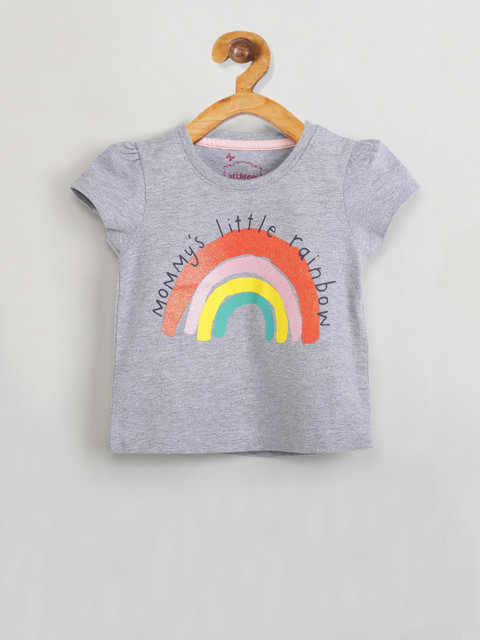 

max Girls Grey Printed Round Neck T-shirt