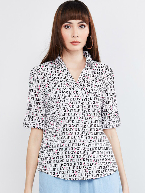

max Women White Regular Fit Printed Casual Shirt
