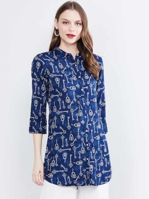 

max Women Navy Blue Printed Tunic