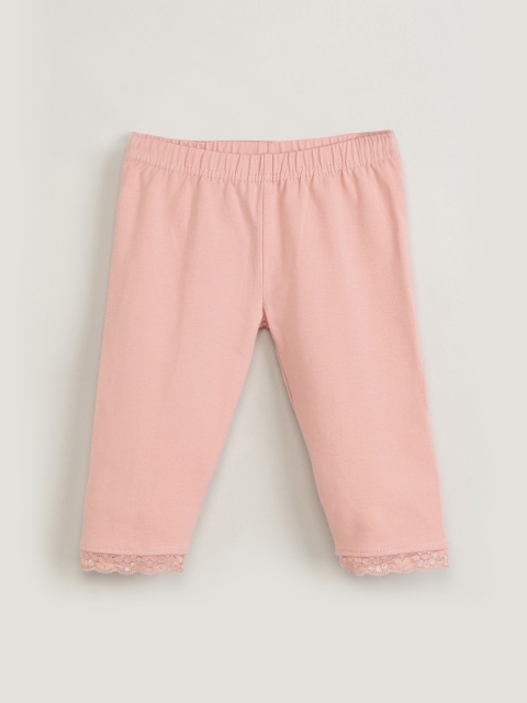 

max Girls Peach-Coloured Solid Ankle-Length Leggings