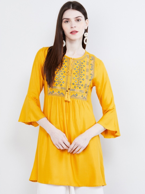 

MAX Embroidered Bell Sleeves Tunic, Yellow