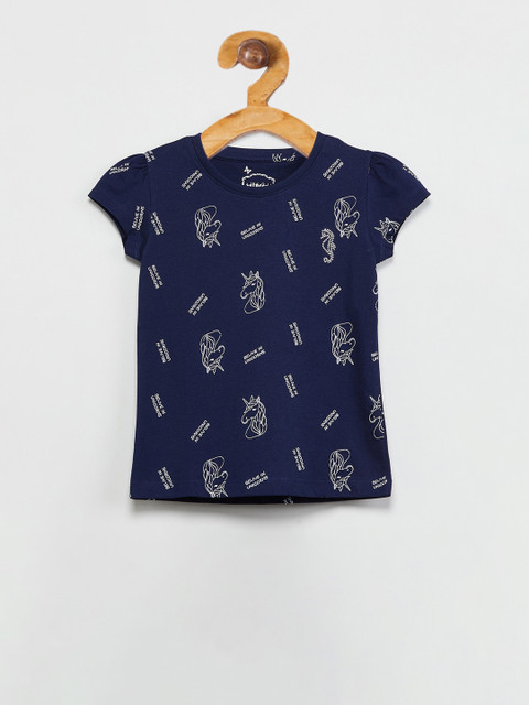 

max Girls Navy Blue Printed Top