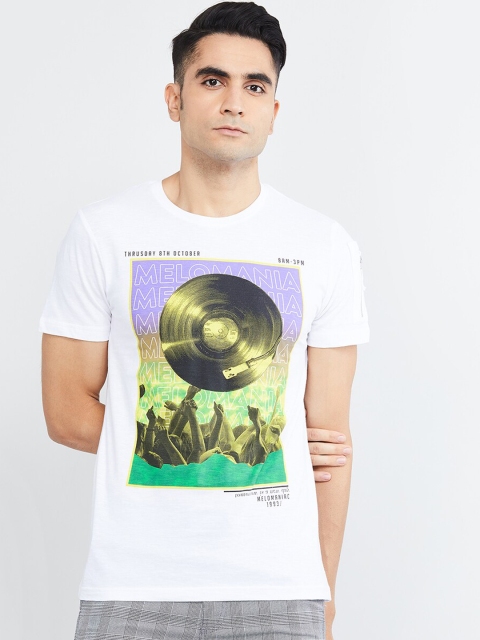 max Men White Printed Round Neck T-shirt