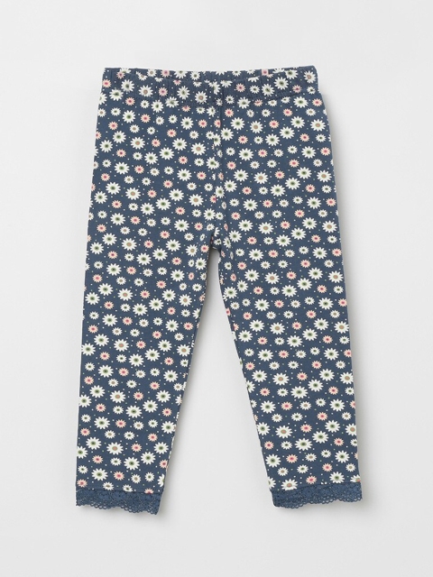 

max Girls Blue & White Floral Pritned Ankle-Length Leggings