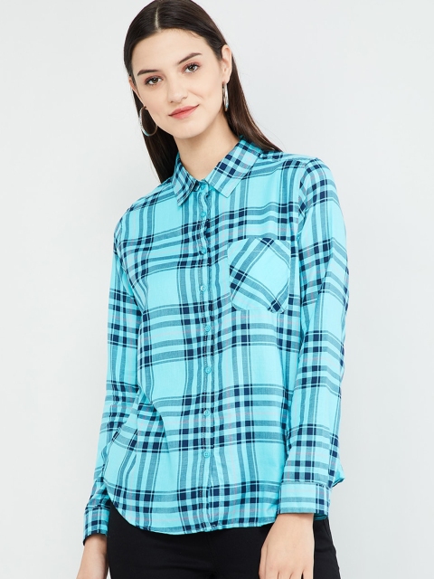 

max Women Blue Regular Fit Checked Casual Shirt