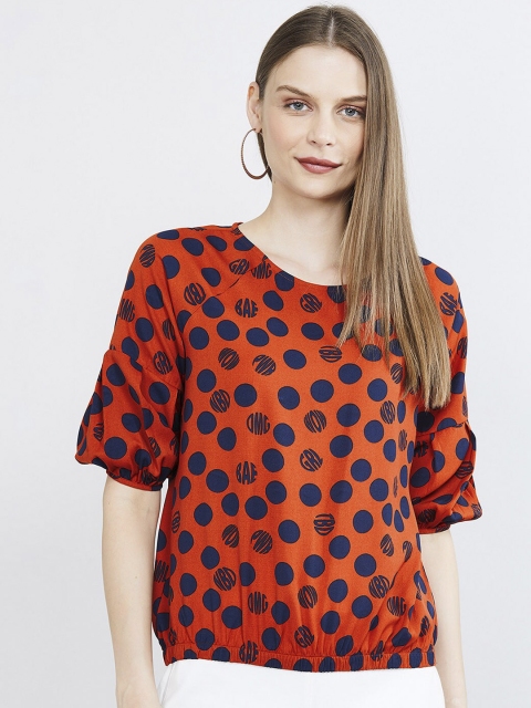 max Women Red Polka Dots Printed Blouson Top