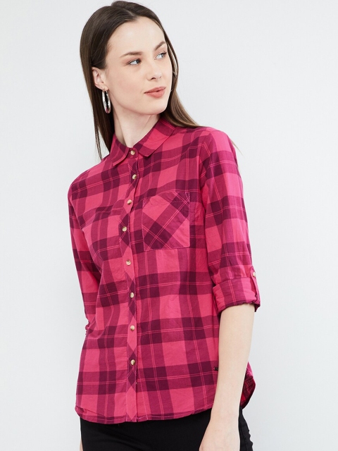 max Women Magenta Regular Fit Checked Casual Shirt
