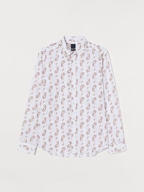 

H&M Men White & Brown Printed Slim Fit Easy-Iron Shirt