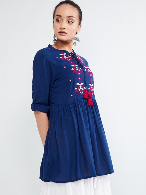 

MAX Embroidered Band Collar Tunic, Blue