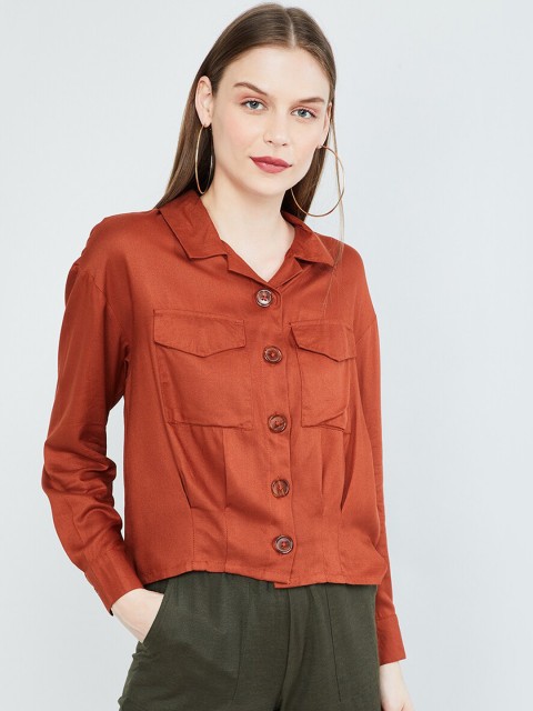 

max Women Brown Regular Fit Solid Casual Shirt