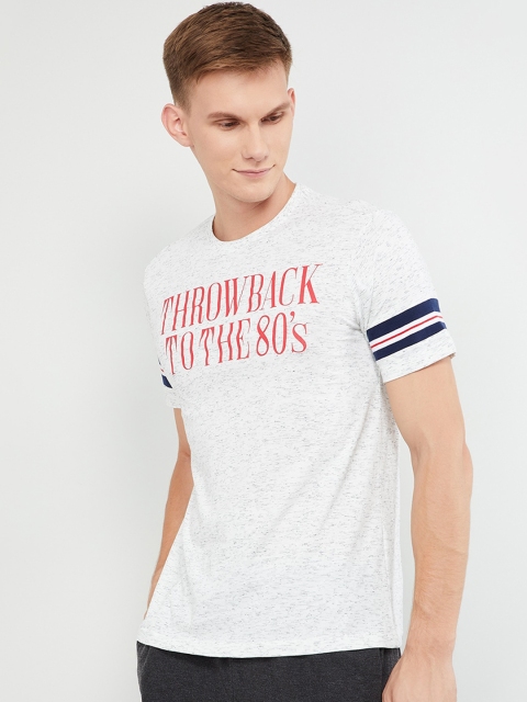 max Men White Slim Fit Printed Polo Collar T-shirt