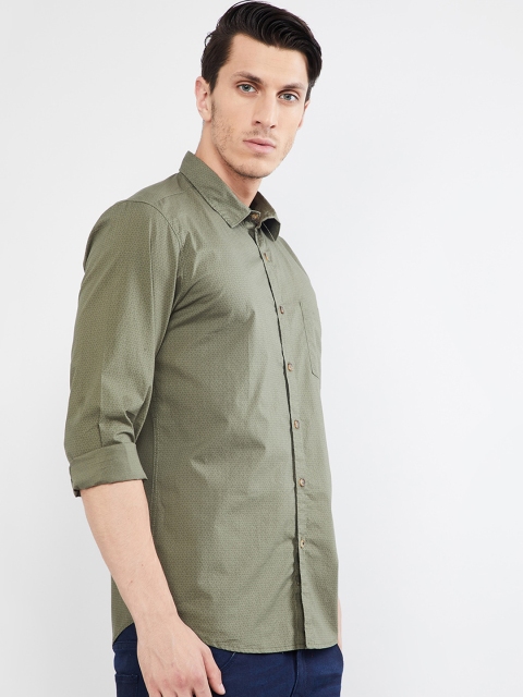 

max Men Olive Green Slim Fit Printed Casual Shirt