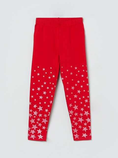 

max Girls Red Printed Ankle-Length Leggings
