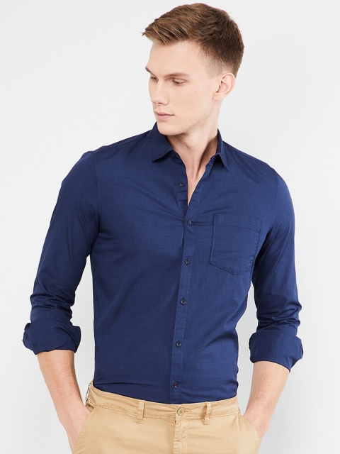 

max Men Blue Regular Fit Solid Casual Shirt