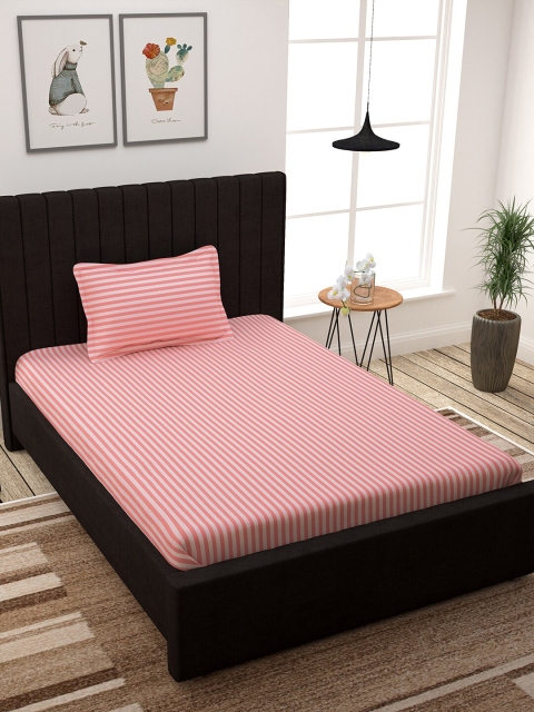 

Story@home Pink Striped 300 TC Cotton 1 Single Bedsheet with 1 Pillow Covers