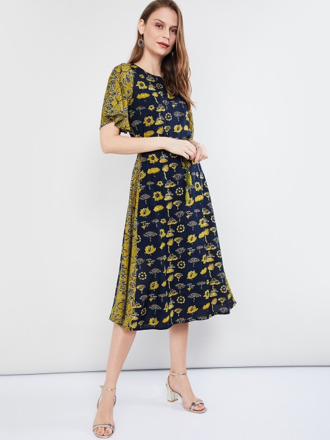 

max Women Blue Printed A-Line Dress